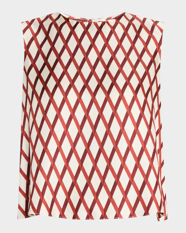 Mercer Diamond Grid Print Silk Twill Top
